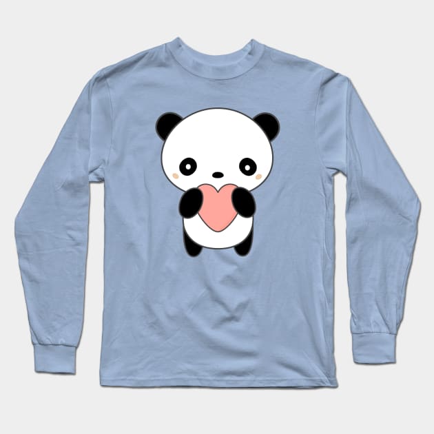 Kawaii Cute Panda Bear With Heart T-Shirt Long Sleeve T-Shirt by happinessinatee